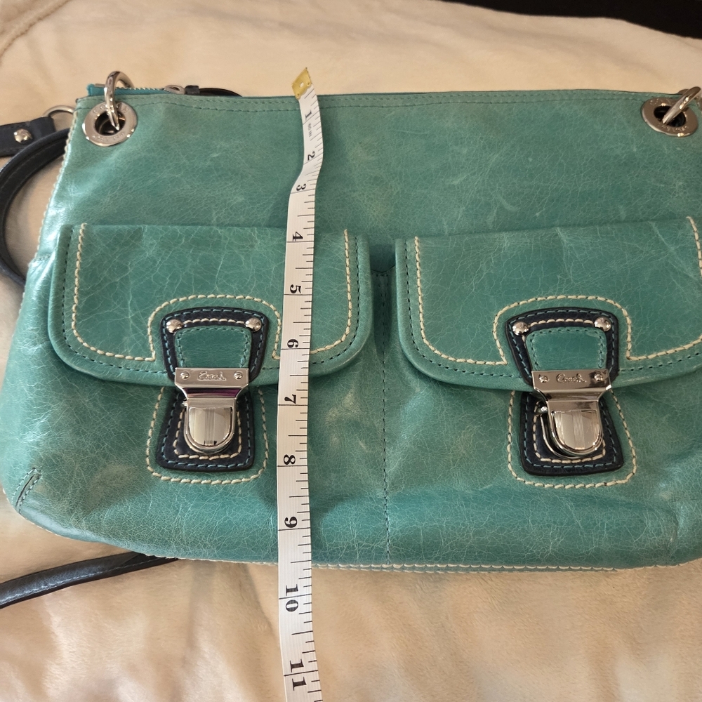 Coach Poppy Spectator Hippie Green Blue Leather Crossbody Bag - Picture 7 of 14